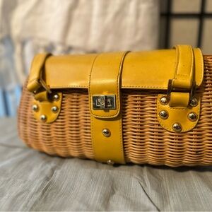 Etienne Aigner Yellow and Tan Woven Shoulder Bag
